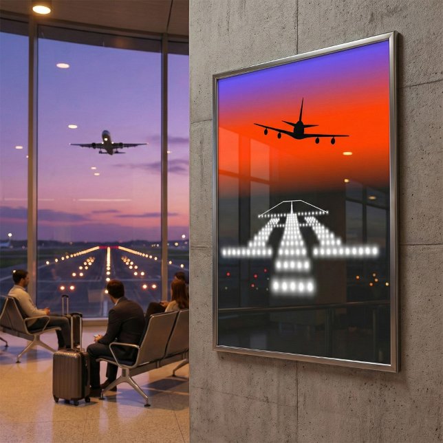 Affiche Soleil d'approche de l'avion aux feux de piste Avi (Créateur téléchargé)