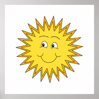Affiche Soleil d'été jaune avec un visage heureux.