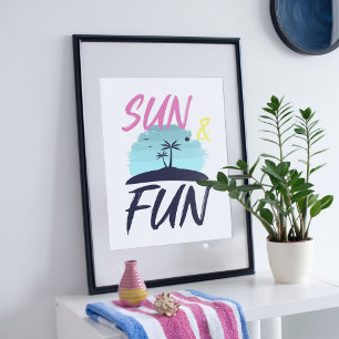 Affiche Soleil et plaisir. Illustration en été.