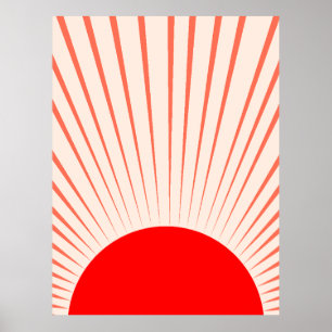 Affiche Soleil et rayons solaires rouges minimalistes