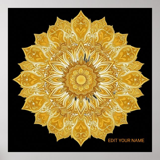 Affiche Soleil Floral Mandala Doré Luxueux (Devant)
