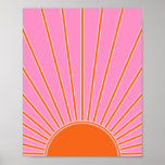 Affiche Soleil Lever Rose Et Orange Vintage Boho Sunshine<br><div class="desc">Sun Print - rose et orange - Sunshine,  Modern Abstract Geometric Sunrise.</div>