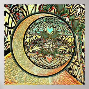 Affiche Soleil, Lune, Yin Yang, Arbre de Vie