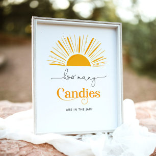 Affiche Soleil minimal combien de bonbons baby shower