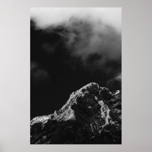Affiche Soleil noir et blanc illuminé montagne