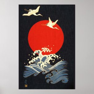 AFFICHE SOLEIL ROUGE, CRANS DE VOL JAPONAIS, VAGUES DE MER