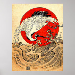 AFFICHE SOLEIL ROUGE, GRUE VOLANTE JAPONAISE ET VAGUES DE