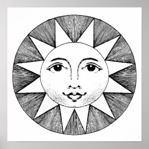 AFFICHE SOLEIL SOLEIL FACE NOIR & BLANC ART IMPRIMER