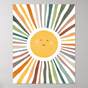 Affiche Soleil souriant aux rayons vibrants