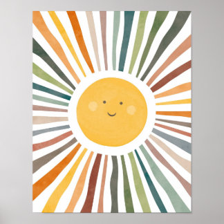 Affiche Soleil souriant aux rayons vibrants