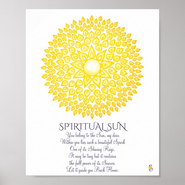 Affiche Soleil spirituel jaune coloré Mandala (Devant)