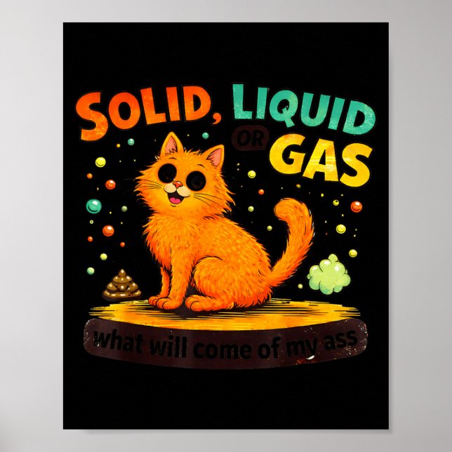 Affiche Solide Liquide Ou Gaz Chat Drôle Physique Science (Devant)