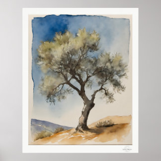 Affiche Solitary Olive Tree Botanical Art Print