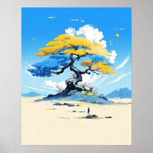 Affiche Solitude Zen : Arbre Doré Minimaliste