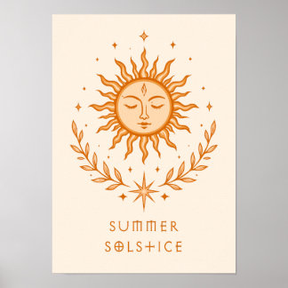 Affiche Solstice d'été Visage céleste du soleil Art botani