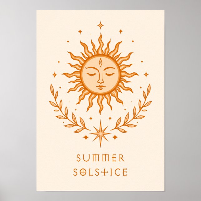 Affiche Solstice d'été Visage céleste du soleil Art botani (Devant)