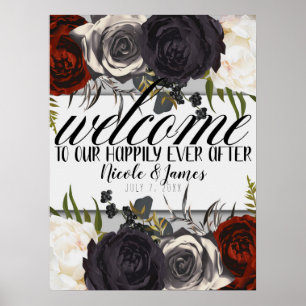 Affiche Sombre Glamour Botanique Floral Accueil Mariage