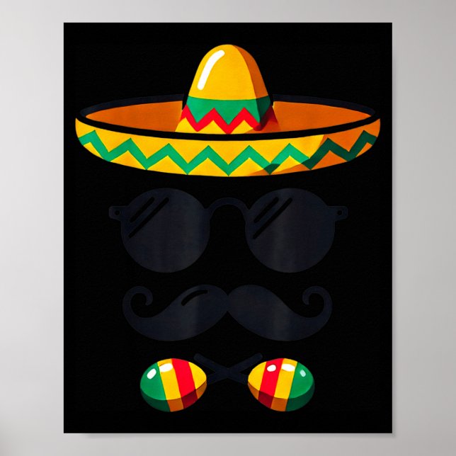 Affiche Sombrero Face Cinco De Mayo Mustache Fiesta Men Bo (Devant)