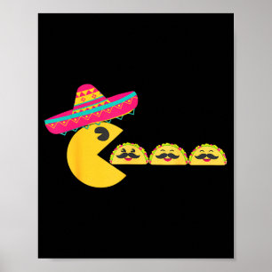 Affiche Sombrero mangeant des tacos drôles avec des mousta