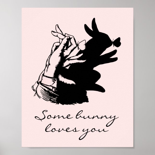 Affiche Some Bunny Love Pun Pastel Rose Avec Ombre Noire  (Devant)