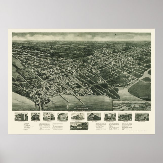 Affiche Somers-Point, carte panoramique NJ - 1925 (Devant)