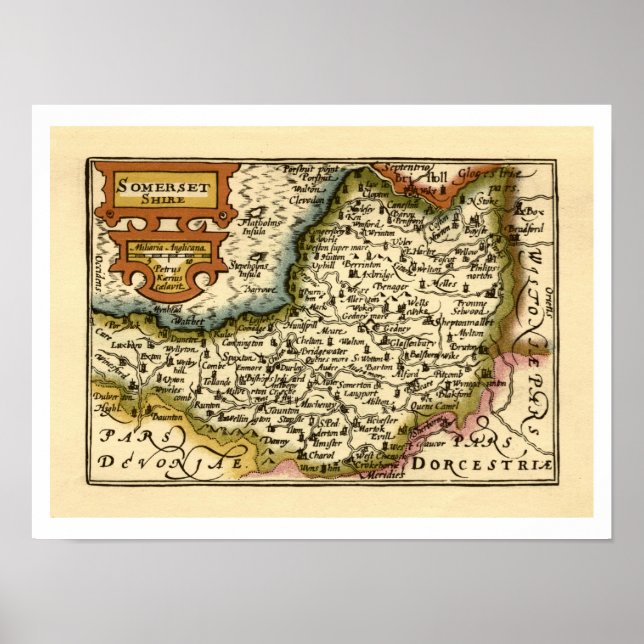 Affiche Somerset Comté Angleterre Ancien Atlas Antiquaire  (Devant)