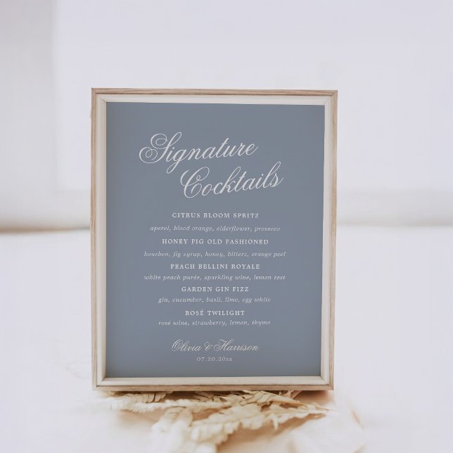 Affiche Something Blue Dusty Blue Elegant Drink Sign (Créateur téléchargé)