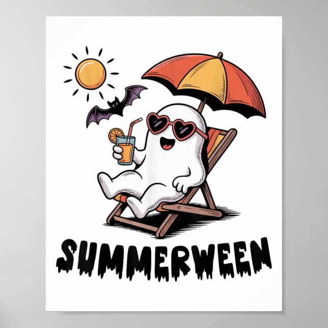 Affiche Sommerween mignon Fantôme Éffrayant Avec Vibes D'É (Devant)