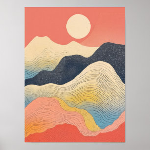 Affiche Sommet ensoleillé : Un paysage de montagne coloré