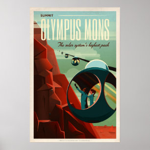 Affiche SOMMET OLYMPUS MONS Tour SpaceX Retro Mars Colonie