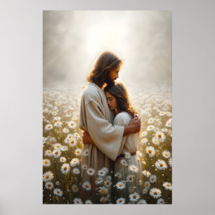 Affiche Son Amour Jésus Embrassant Femme Guérison Étreinte