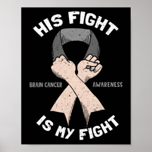 Affiche Son Combat Est Mon Cerveau Feu Tumor Gris Ribbon