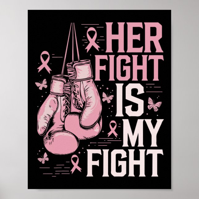 Affiche Son Combat Est Mon Combattant Bow Pink Breast Canc (Devant)