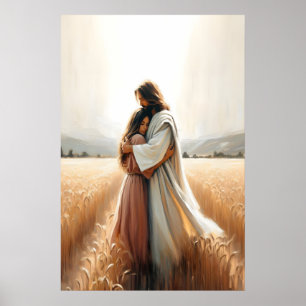 Affiche Son Étreinte Aimante Jésus Embrassant la Femme Gué