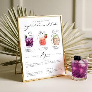 Affiche Son Hers & Notre Aquarelle Signature Cocktail Menu