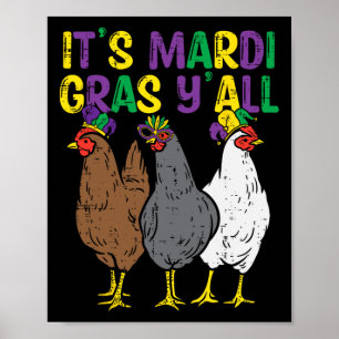 Affiche Son Mardi Gras Yall 3 Poulets Amusants Agriculteur
