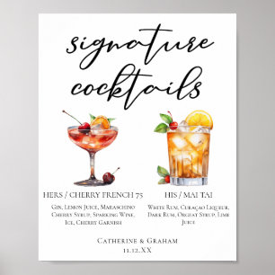 Affiche Son Mariage d'été Signature Cocktails Menu