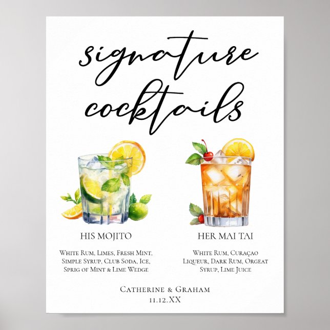 Affiche Son Rhum Signature Cocktails Menu Mariage (Devant)