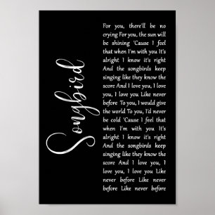 Affiche Songbird Black Script Chanson Lyric Wall Art Impri