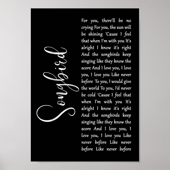Affiche Songbird Black Script Chanson Lyric Wall Art Impri (Devant)
