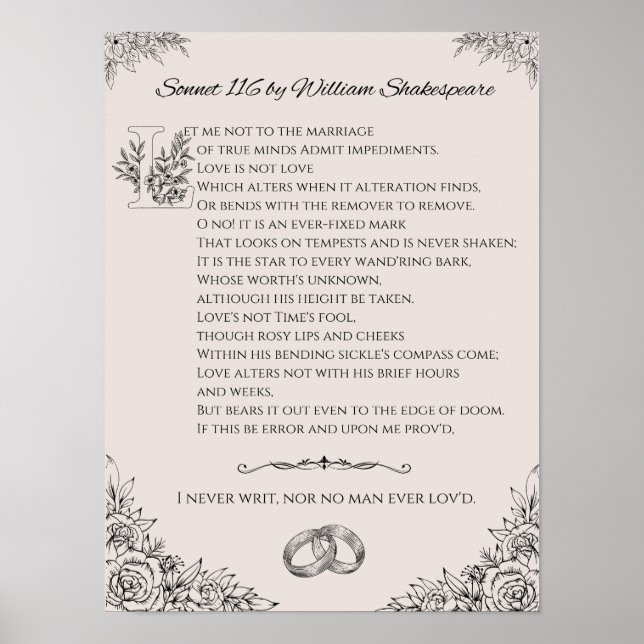 Affiche Sonnet 116 par William Shakespeare poster/mur art (Devant)