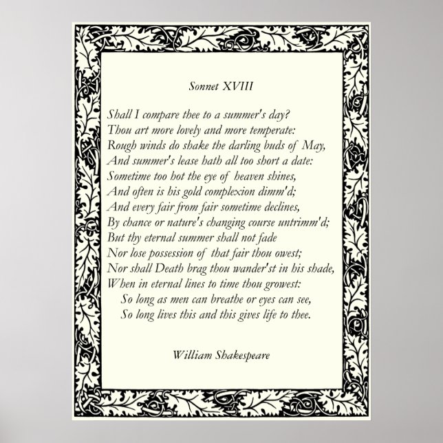 Affiche Sonnet # 18 par William Shakespeare (Devant)