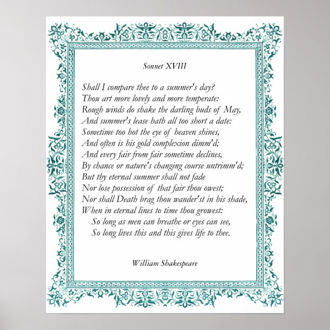 Affiche Sonnet # 18 par William Shakespeare (Devant)