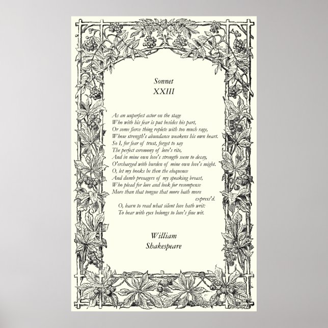 Affiche Sonnet # 23 par William Shakespeare (Devant)