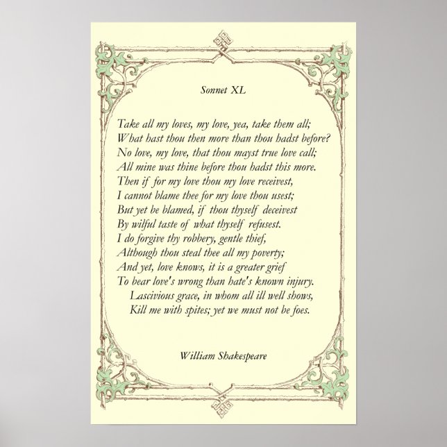 Affiche Sonnet # 40 par William Shakespeare (Devant)