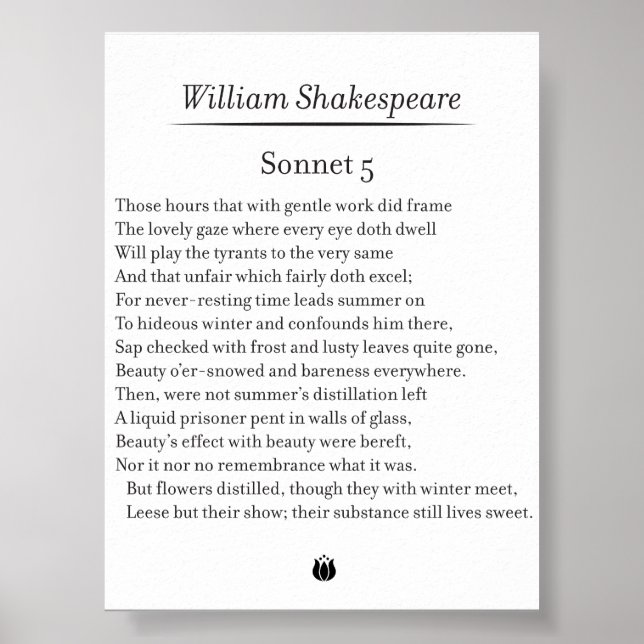 Affiche Sonnet 5 par William Shakespeare (Devant)