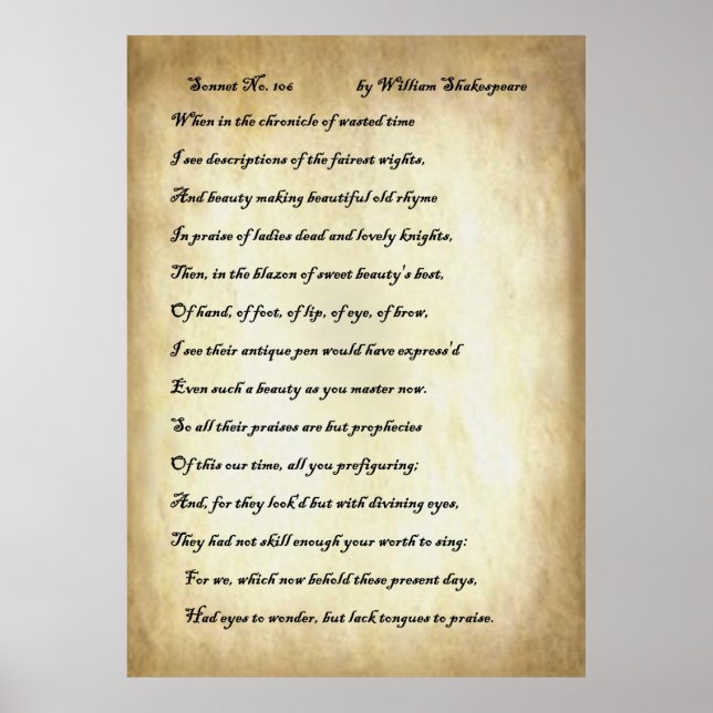 Affiche Sonnet no 106 par William Shakespeare (Devant)