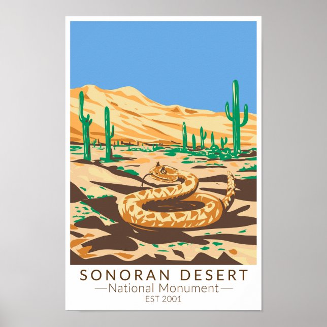 Affiche Sonoran Desert National Monument Rattlesnake Retro (Devant)