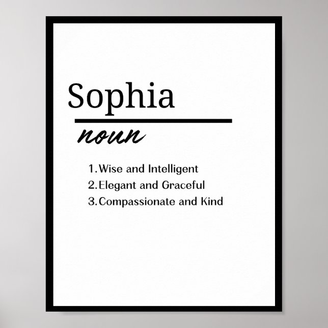 Affiche Sophia, Fille Définition de Prénom Personnalisé (Devant)
