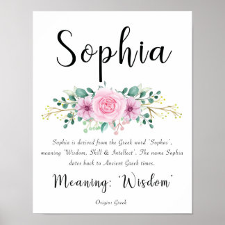 Affiche Sophia Name Signifie Imprimer avec des fleurs rose